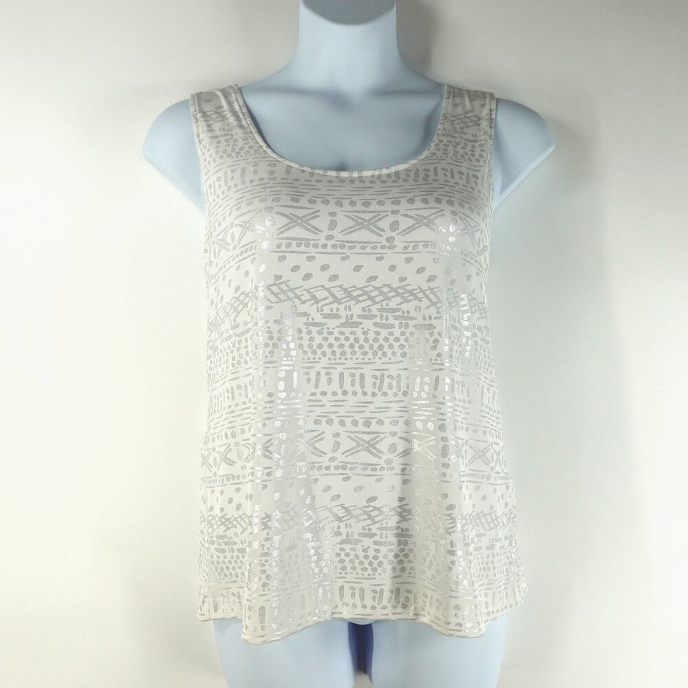 Chico's Travelers Women's 3 = XL White Sleeveless Tank Print Slinky Basic